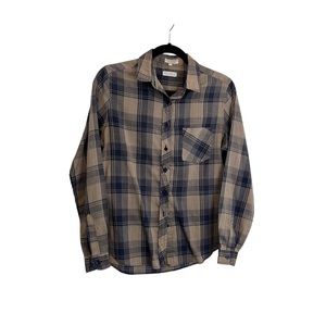 Piccolo Plaid Blue Tan Long Sleeve Button Up Shirt Lightweight Womens Size L